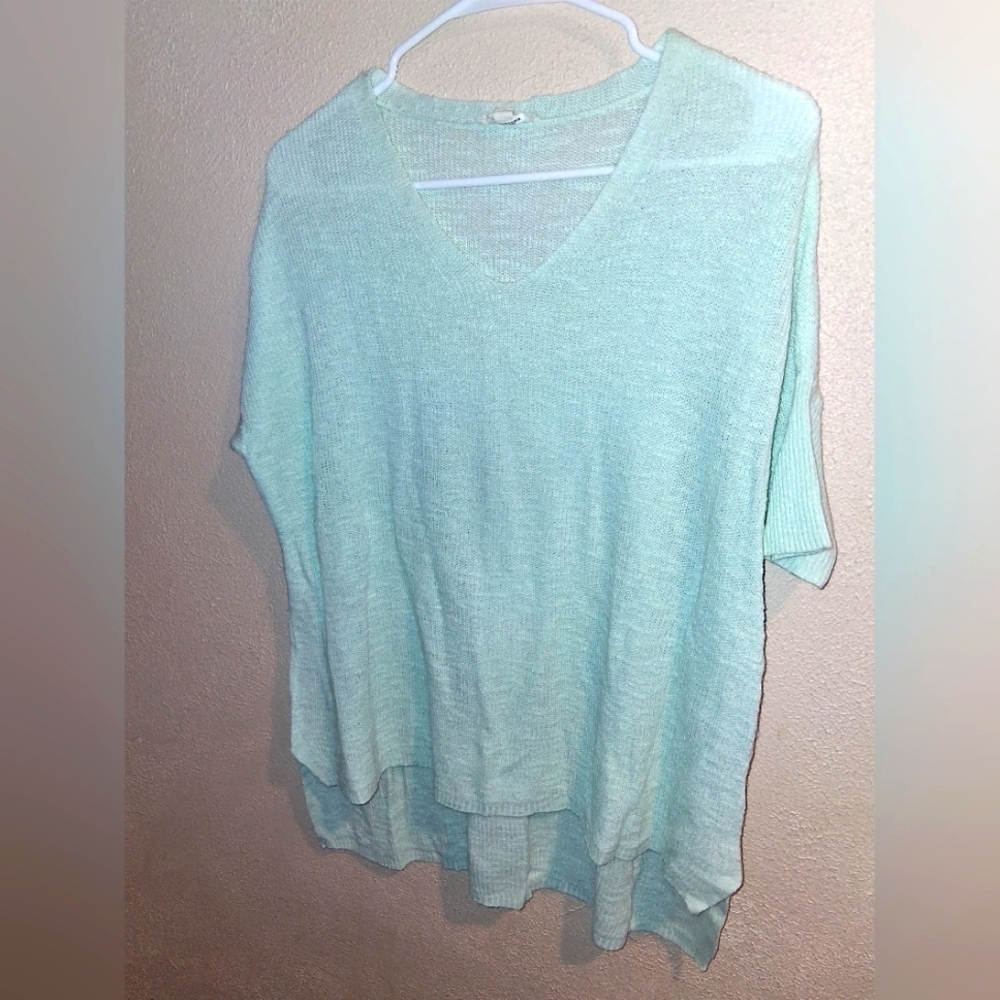 Eileen Fisher Oversized V-Neck Linen Blend Knit Sweater Pastel Green S